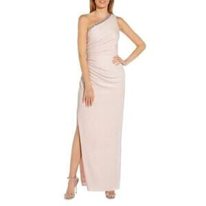 NWT Adrianna Papell Women's Metallic Knit One Shoulder Gown Size 14